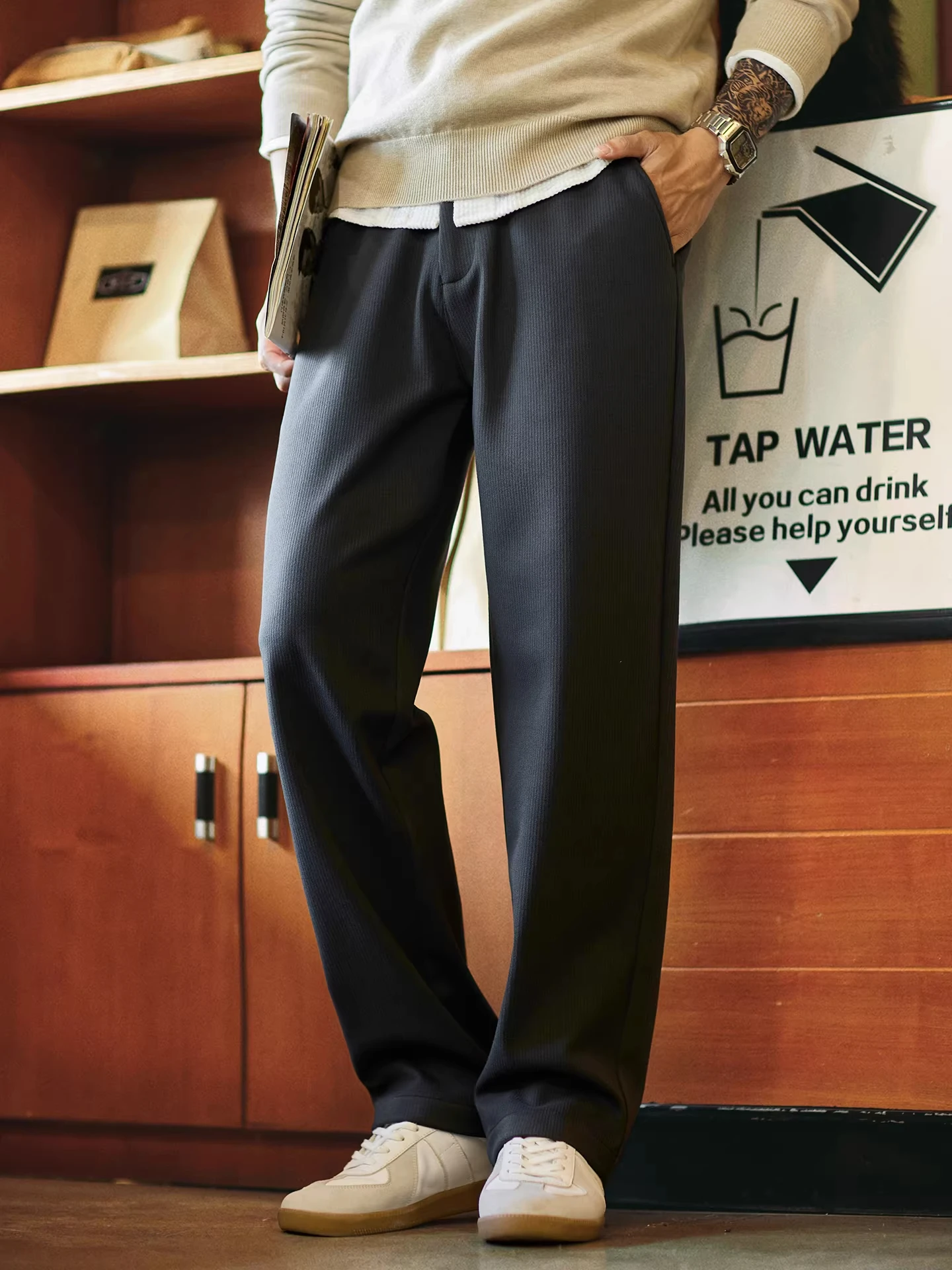 

Мужские утепленные осенне-зимние брюки прямого кроя, повседневные, эластичные, не мнущиеся, теплые, шерстяные, длинные, комфортные, свободного кроя