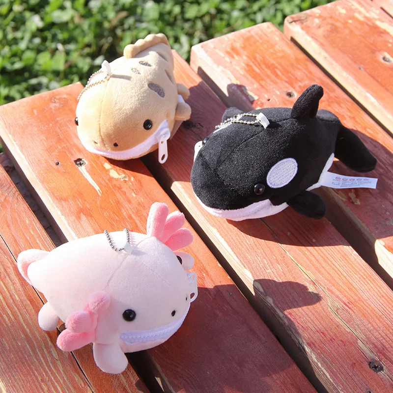 Cute Aquarium Creative Plush Hanging Bag Cartoon White Whale Toy Dolphin Shark Salamander Mini Wallet Pendant