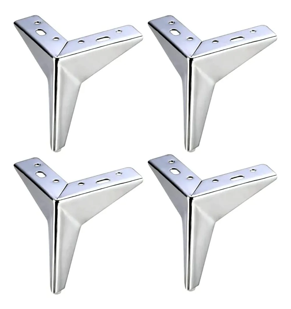 4-Pack 10CM Metal Furniture Legs Chrome Triangle Couch Chair Ottoman Heavy Duty Replacement Feet Set Load 600KG