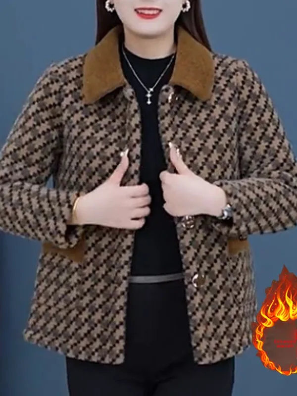 

Casual Thickened Autumn Winter Jacket for Mom Middle-Aged Women Fashionable Large Size Coat Korean Style Long Sleeve Collar
