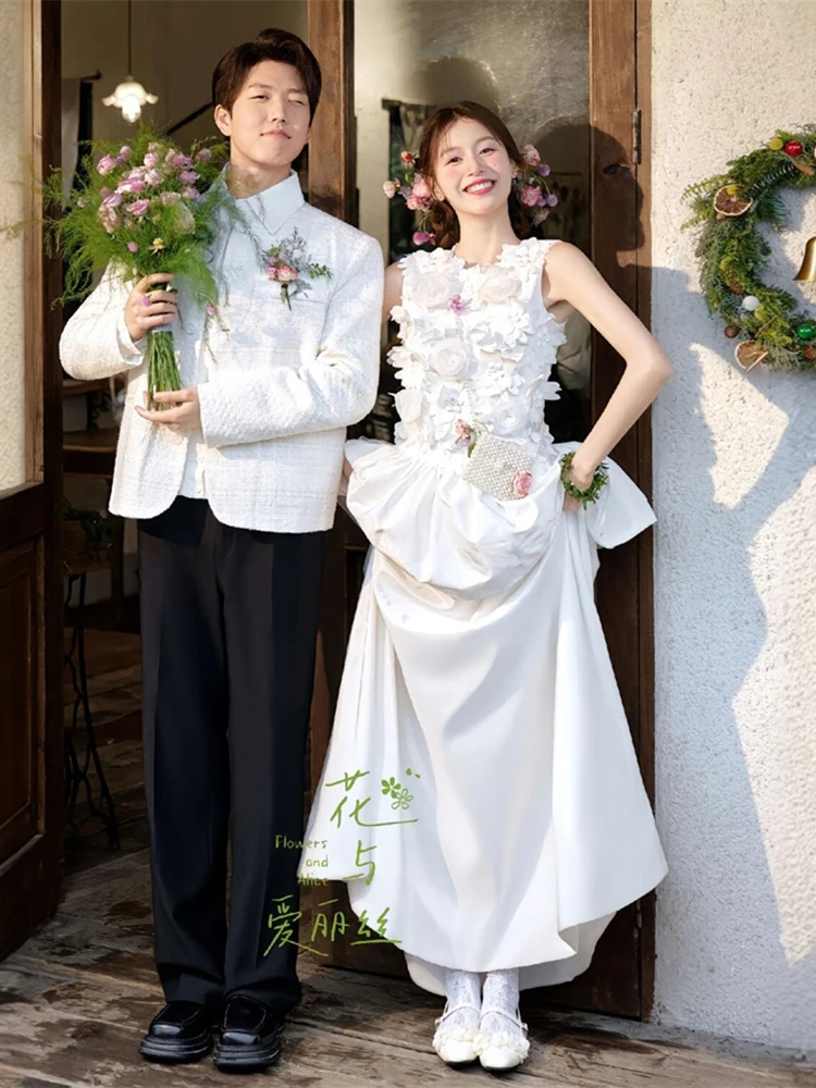 

Sweet Wedding Dr 2025 New Sle Outdoor Lawn A-Line Skirt Bright Satin Fabric Mid-waist Non-handmade Flowers No-sve