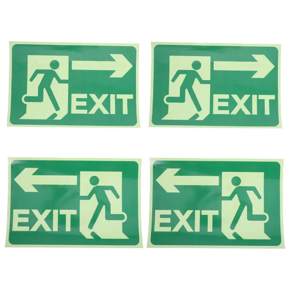 

4Pcs Glow in Dark Exit Sign Stickers Self-Adhesive Luminous Emergency Evacuation Indicators Safety Floor Labels Indoor Outdoor