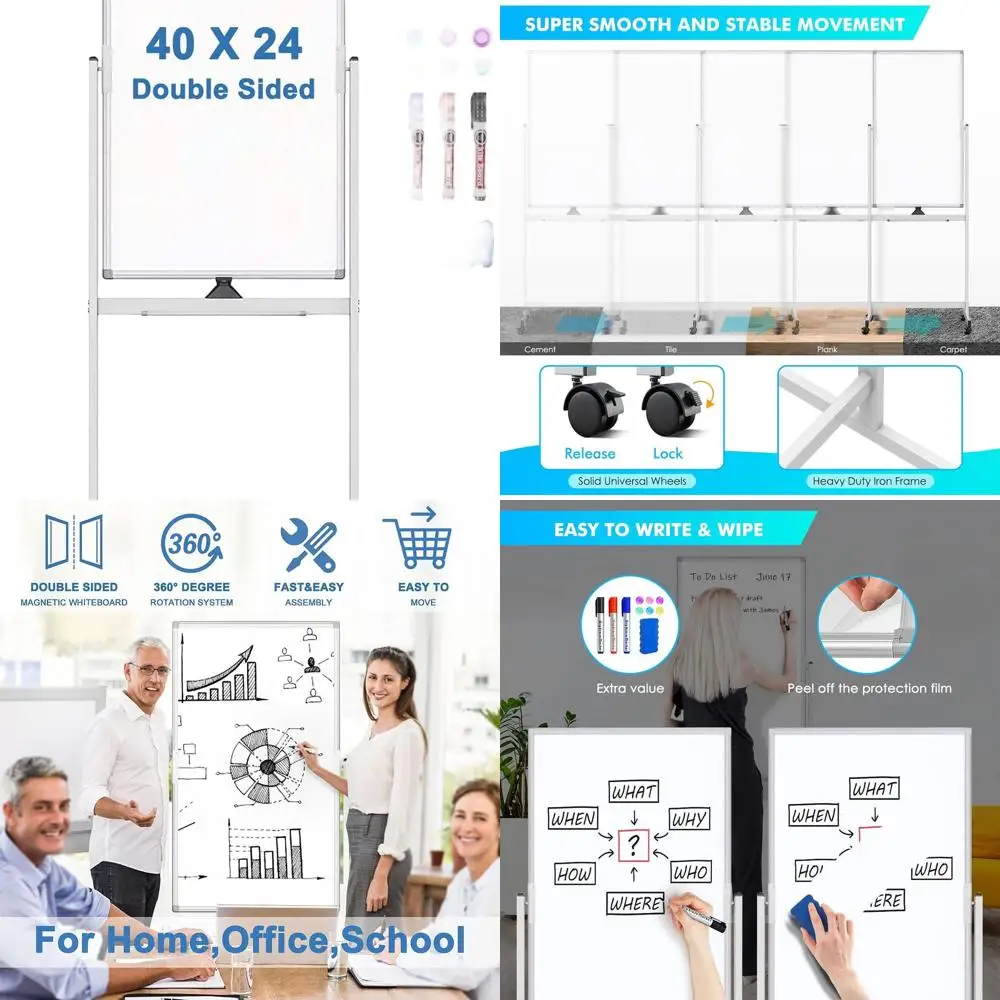 

Двусторонняя магнитная мобильная доска, 40x24, подвижная доска для сухого стирания с подставкой, идеально подходит для домашнего, школы и офиса