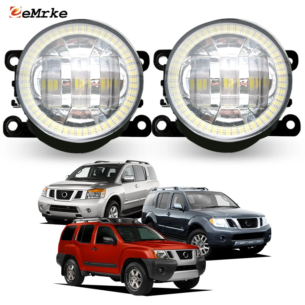 LED Fog Lights Assembly for Nissan Armada Frontier Interstar Kix Navara D40 Pathfinder R51 R52 Pixo Angel Eyes DRL Halo Daylight