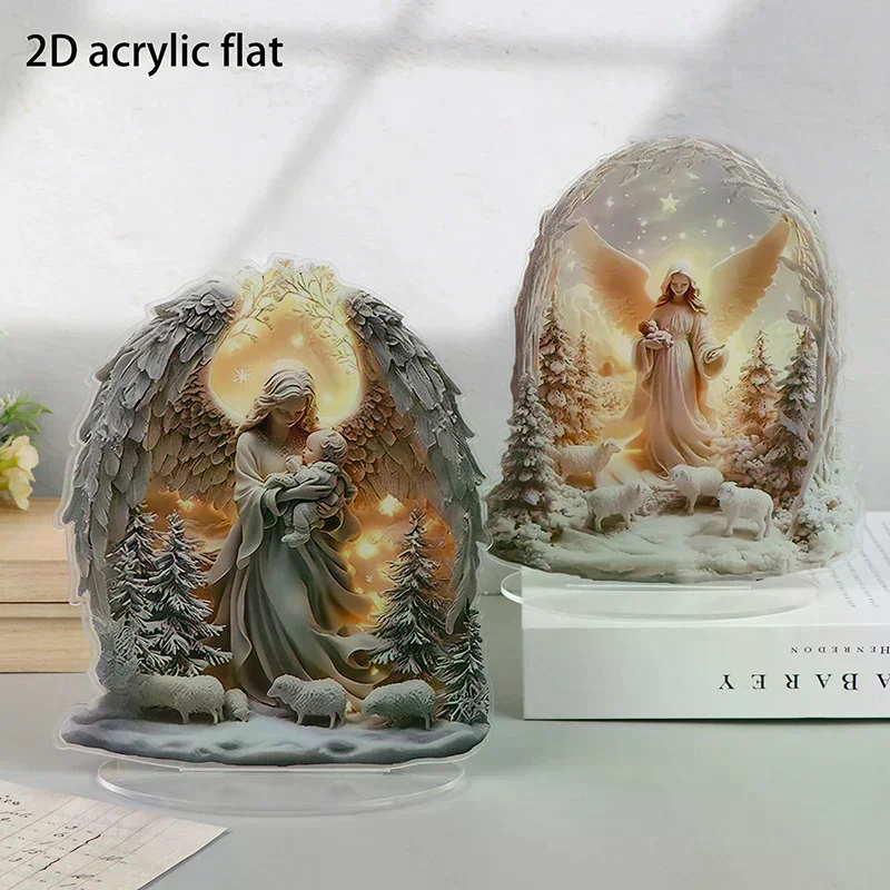 تمثال مشهد المهد، تمثال أكريليك مسطح يسوع وماريا 2D، المنزل، المقهى، الغرفة، الاستوديو، زخرفة الطاولة ديكور الدين المسيحي #4