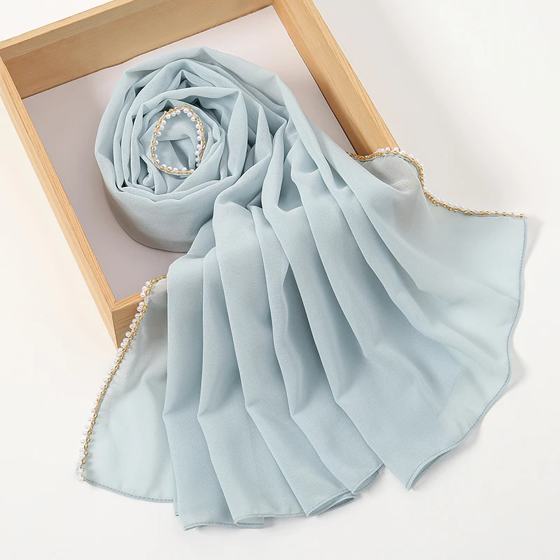 

lain Pearl Bubble Chiffon Diamond Rhinestone Shawl Scarf High Quality Shimmer Beads Headband Wrap Foulard Muslim Hijab Sjaal