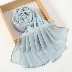 lain Pearl Bubble Chiffon Diamond Rhinestone Shawl Scarf High Quality Shimmer Beads Headband Wrap Foulard Muslim Hijab Sjaal