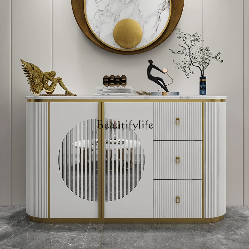 

02Light luxury Italian rock slab dining side cabinet, living room foyer partition decorative cabinet