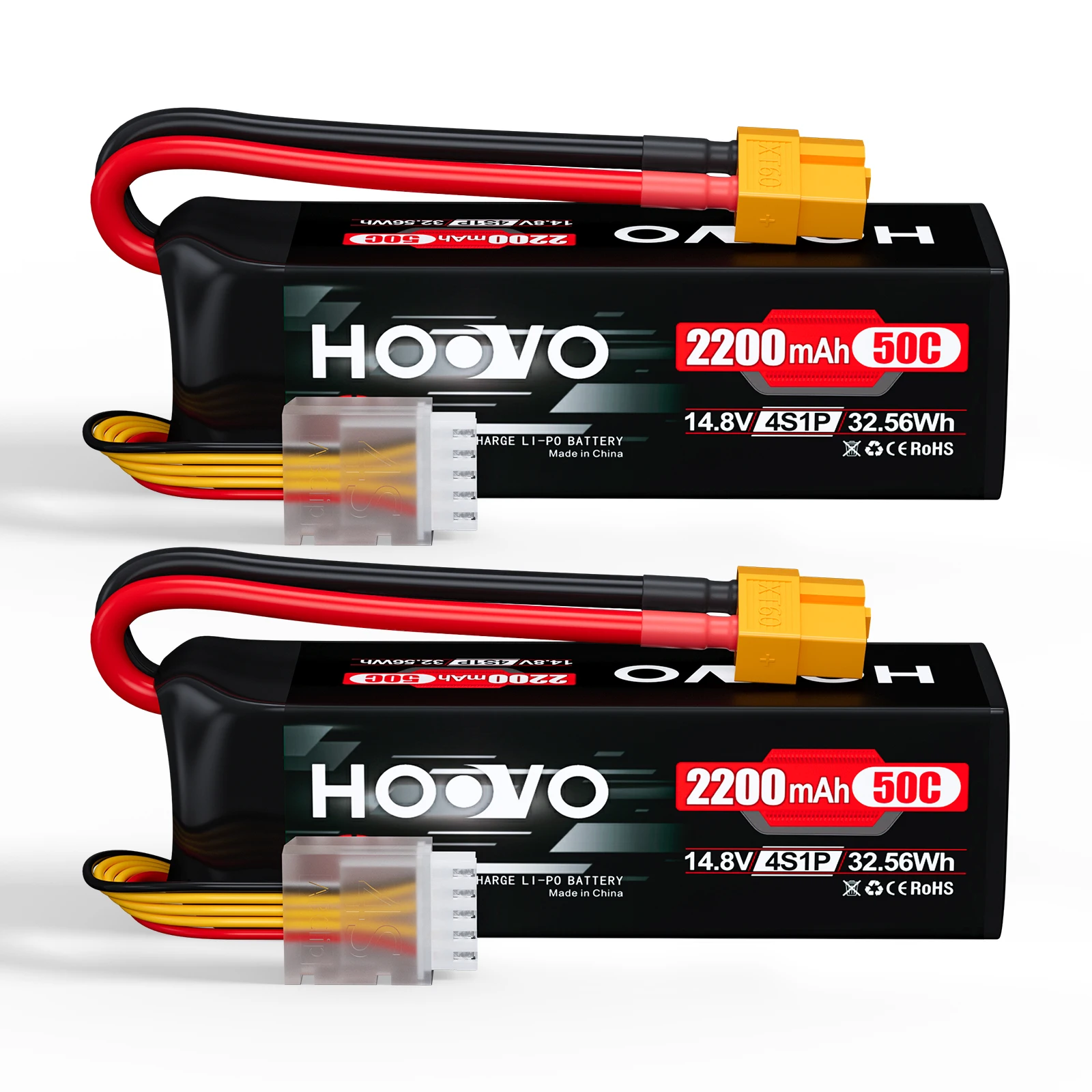 HOOVO 4S Lipo Battery 14.8V 2200mAh 50C Hard Case Pack with XT60 Connector for Popular RC Car Helicopter Airplane UAV Drone FPV