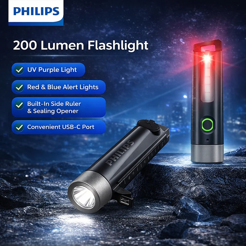 

Фонарик PHILIPS 1211 Mini, перезаряжаемый, 5 режимов, аварийный свет, портативный, на брелоке, водонепроницаемый, светодиодный, мощный свет