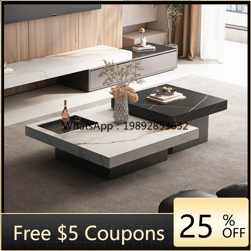 

LYY Minimalist Rock Slab Coffee Table Light Luxury Modern Simple Marble Living Room Home Small Square High Low Combination