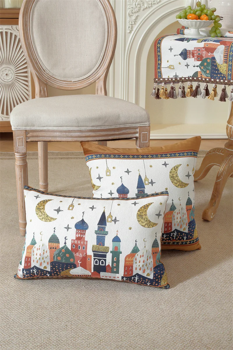 Gewebter Jacquard-Stern-Mond-Schloss-Kamel-Patchwork-Kissenbezug Cojines Wohnzimmer-Sofa-Dekoration Rückenlehnen-Kissenbezüge – Detail 5