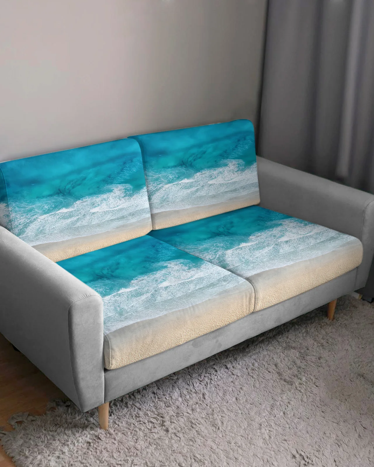 Ocean Beach Waves Sofa Seat Cover for Living Room Elastic Sofa Cushion Cover Furniture Protector for Home