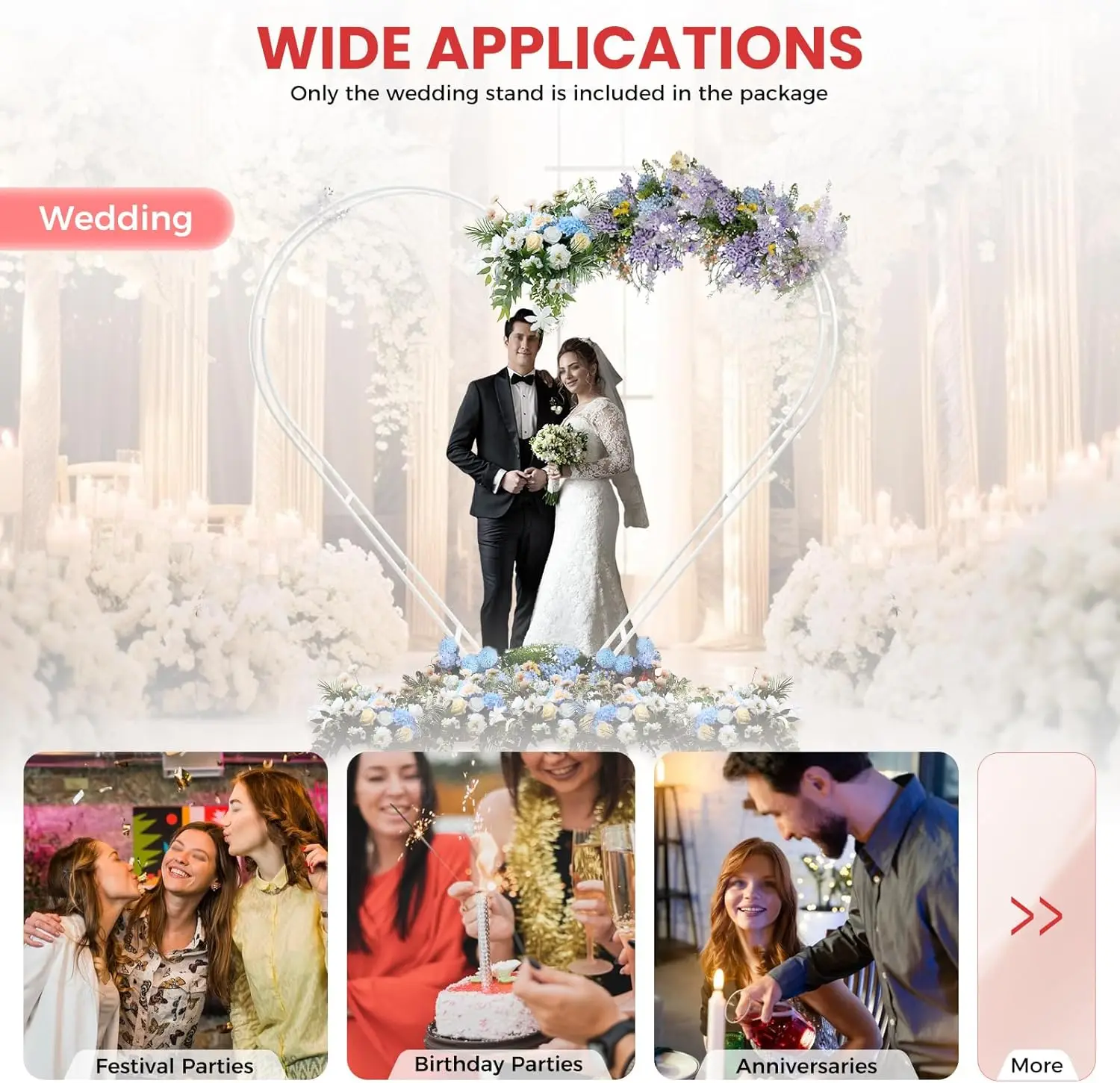 6.7ft Heart Arch Stand, Double Tube Steel Wedding Backdrop Frame for Proposal, W