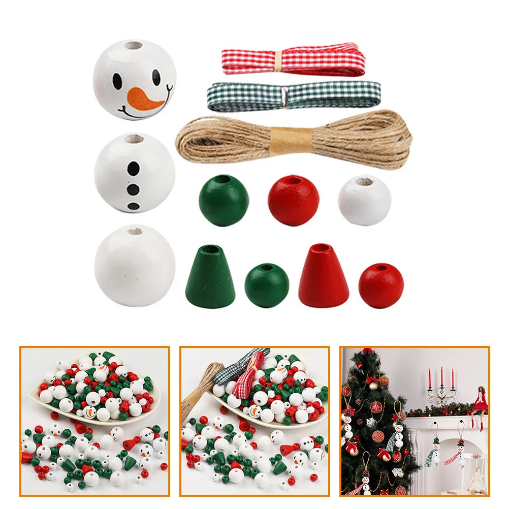 

1Set Christmas Snowman Wooden Beads for Crafts DIY Pendant Set Xmas Decor Wood Loose Beads Loose Bead DIY Garland Wood Bead