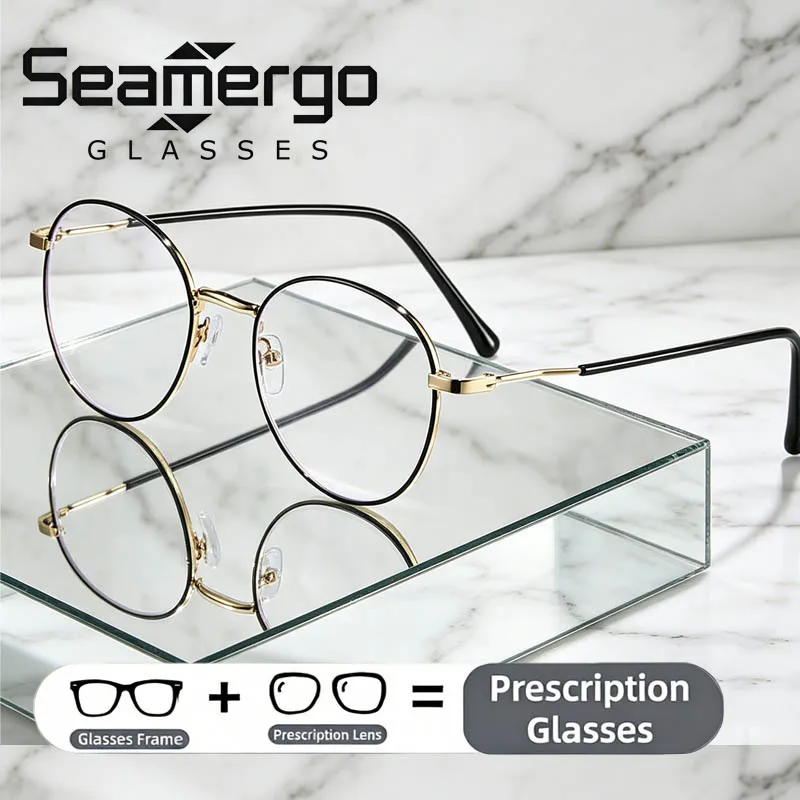

SEAMERGO Women Round Prescription Glasses Classic Ultralight Men Customized Glasses Eyeglasses Lenses Recipe Presbyopia