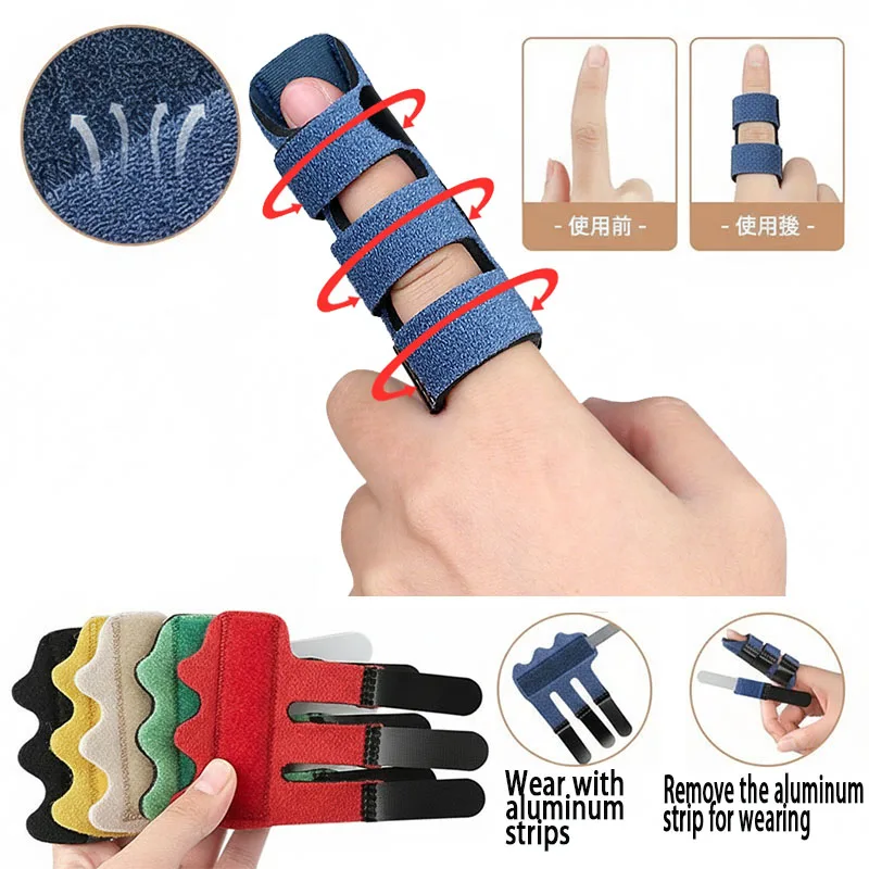 Finger Splint Breathable Adjustable Full Support Stabilization Aluminum Strip Hook and Loop Straps Daily  Washable Reusable