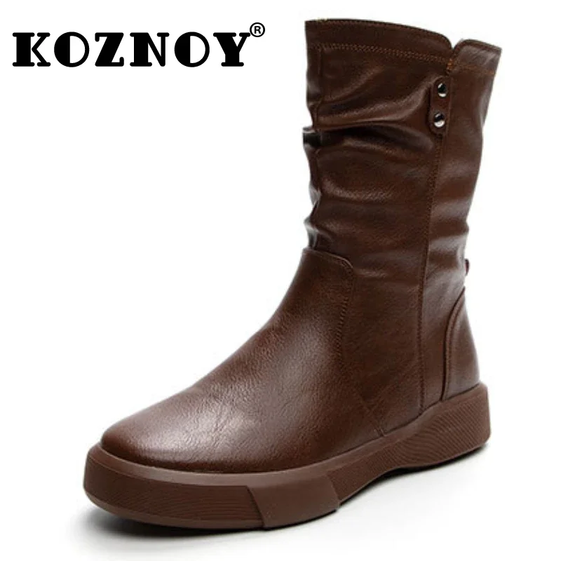 

Koznoy/Мотоциклетные ботинки из коровьей кожи 4 см, британские ботильоны, женские плюшевые ботильоны на молнии, осенне-зимняя мягкая обувь больших размеров в стиле ретро