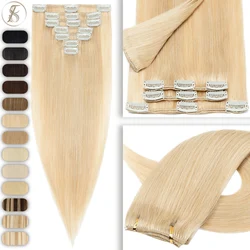 TESS 7Pcs/Set Human Hair Clip In Hair Extensions Natural Extension 14