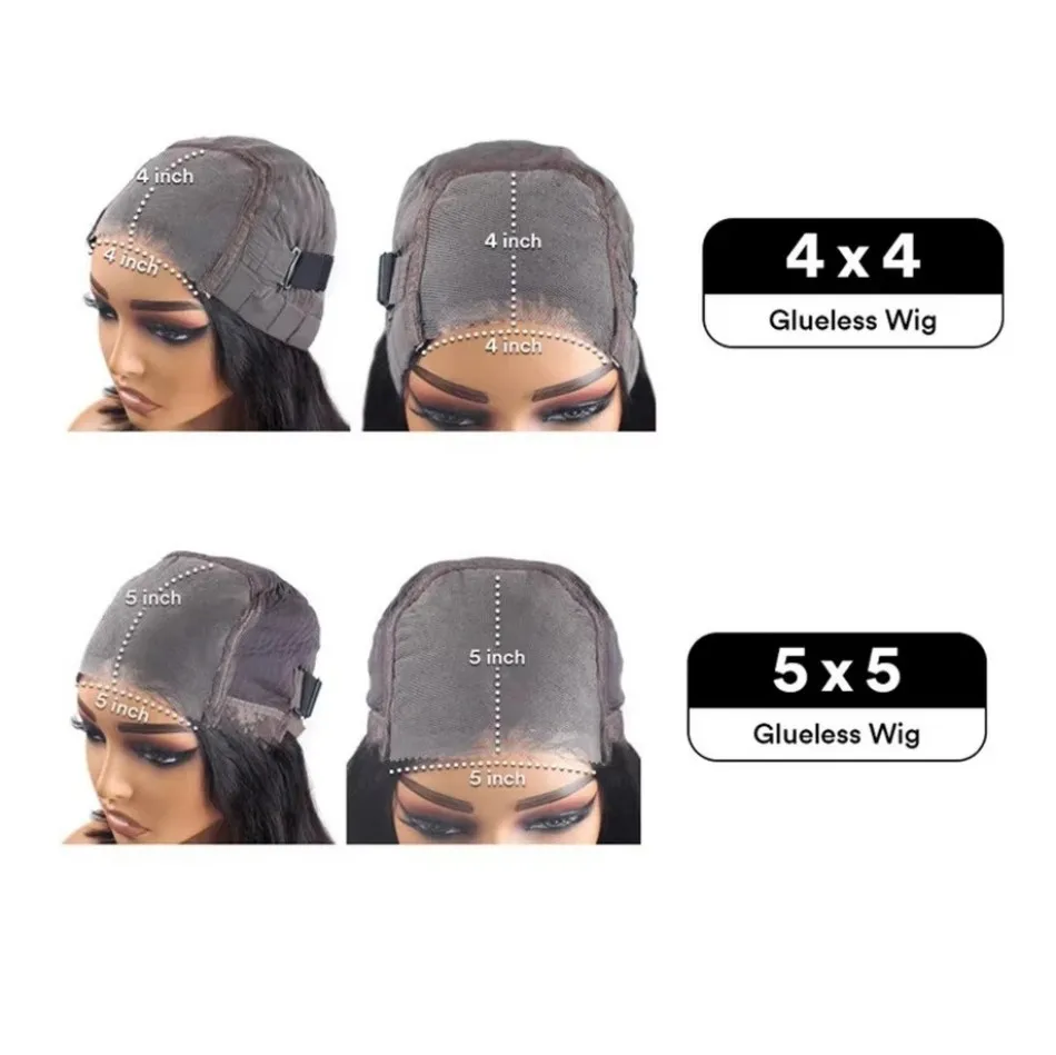 Curly 4x4 5x5 Glueless Lace Front Wig With Drawstring Wear&Go 250 Density Natural Black Deep Wave Pre Cut Brazilian HD Lace Wigs Water Wave Human Hair Wigs - view 8