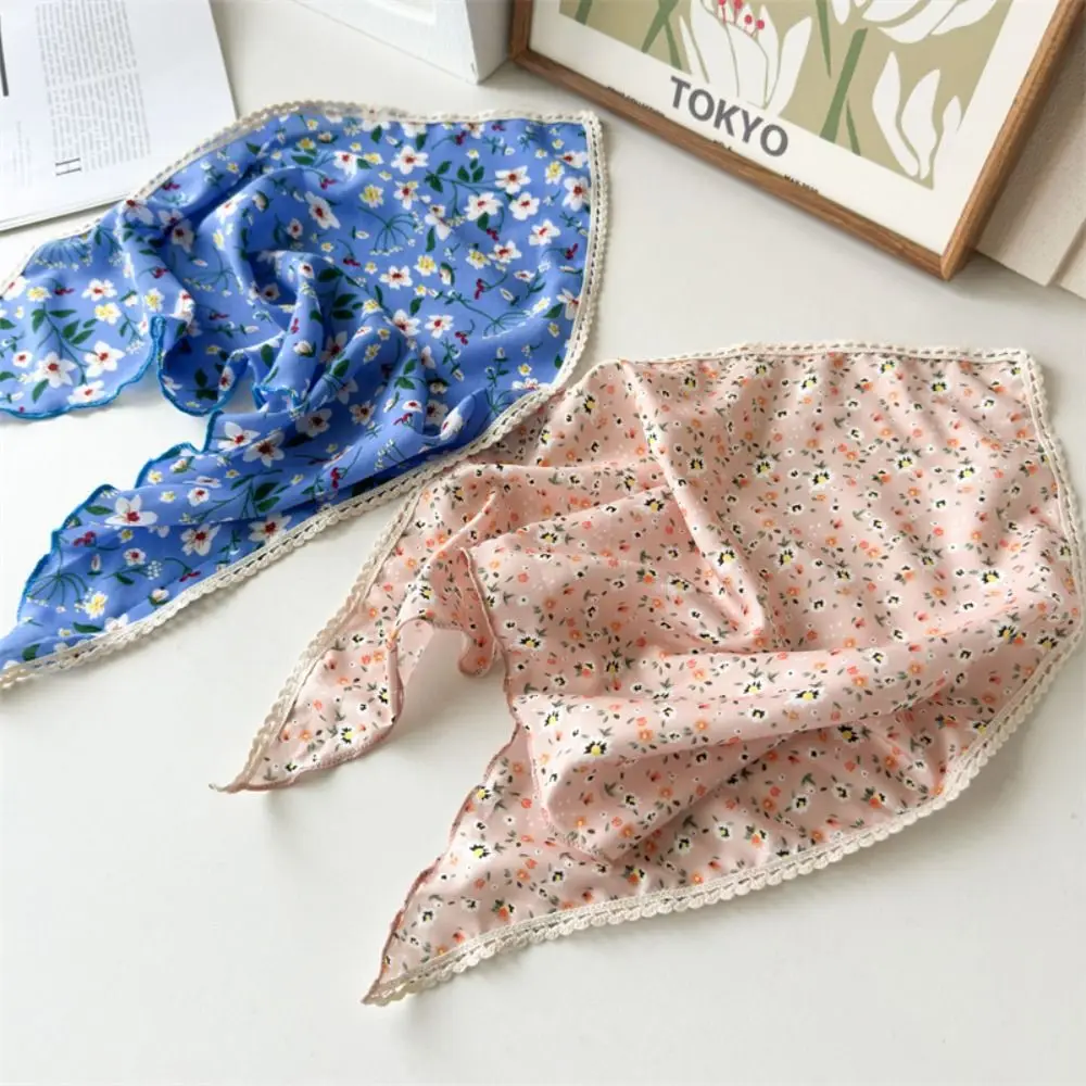 

Модный пляжный шарф с цветочным принтом из шифона, универсальная дышащая женская шелковая повязка на голову в форме треугольника, летний шарф