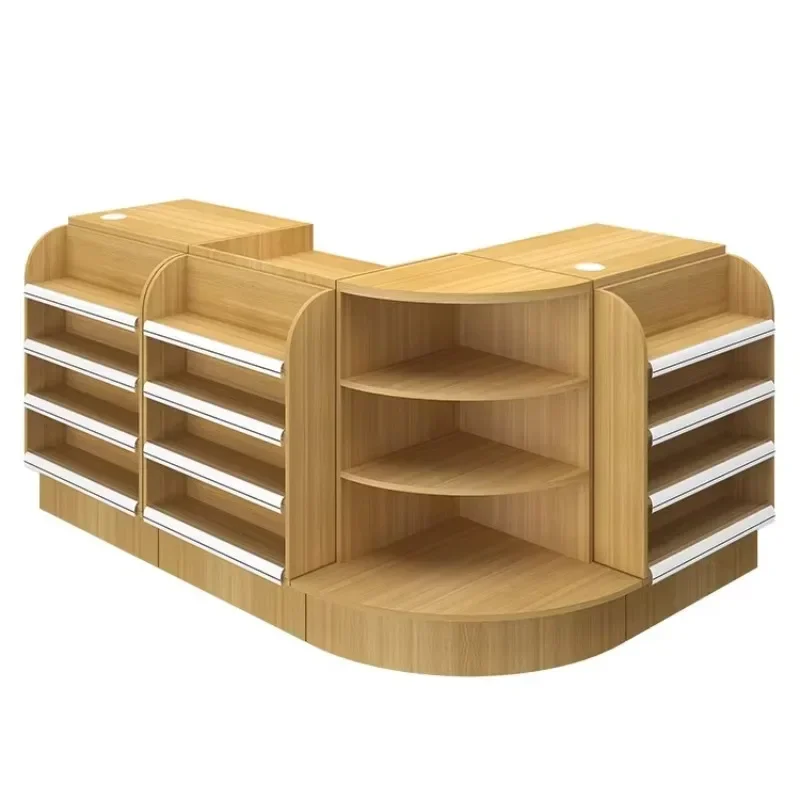Supermarket Convenience Store Pharmacy Maternal and Child Cashier Counter Simple Modern Wood Arc Corner Small Bar Counter