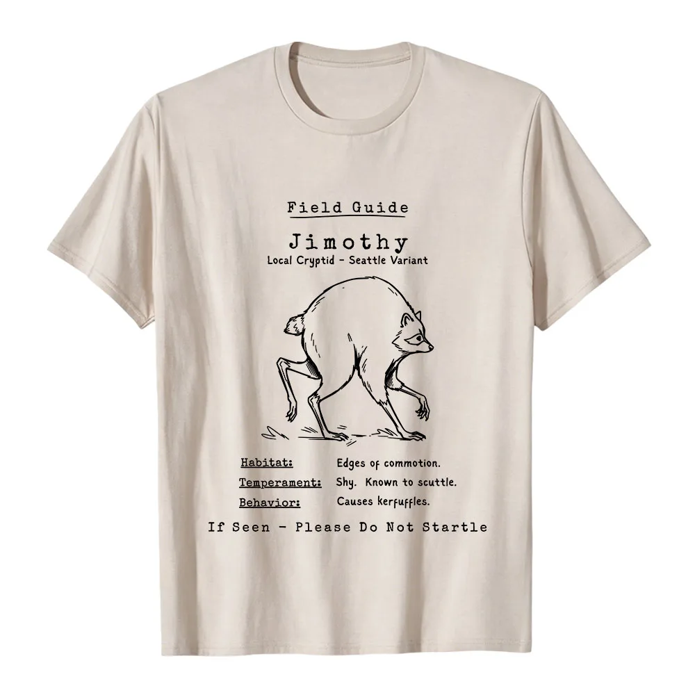 Jimothy Cryptid Raccoon Field Guide Shirt Vintage Seattle Funny Animal Meme Graphic Tee Streetwear Unisex Cotton Soft Male Tops