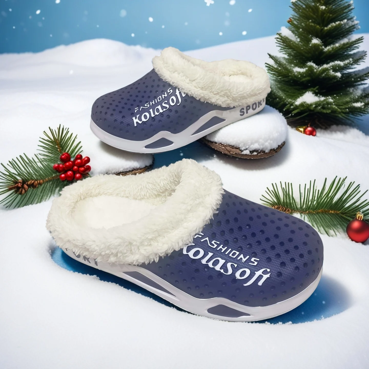 

Мужские зимние тапочки из ЭВА на флисовой подкладке — теплые нескользящие садовые сабо без шнуровки для дома и улицы, легкая удобная домашняя обувь