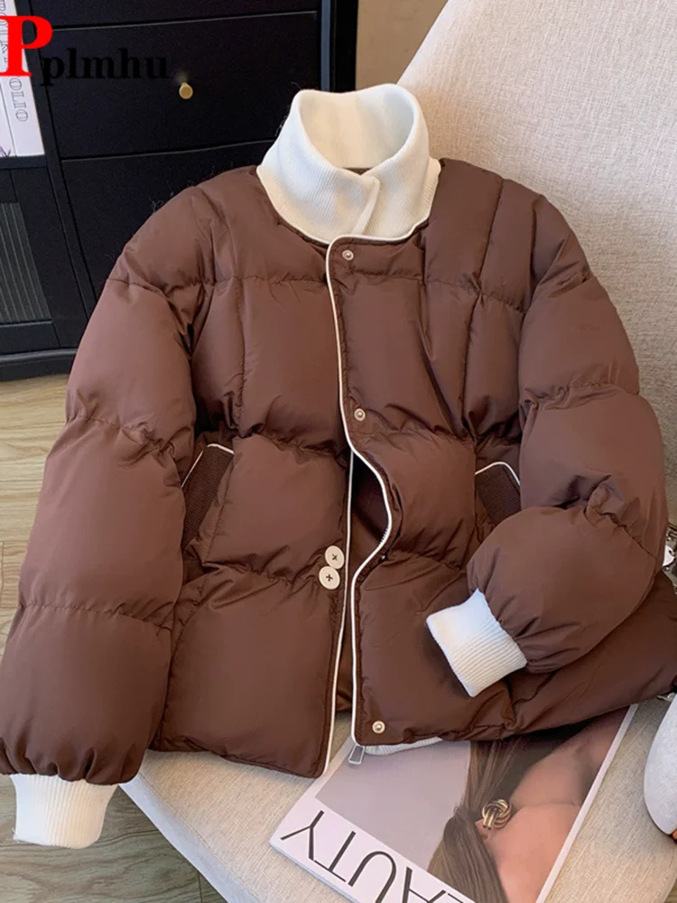 

Stand-up Collar Velvet Cotton Jackets Women's Casual Baggy Warm Chaquetas Patchwork Korean Fashion Loose Short Top Casaco