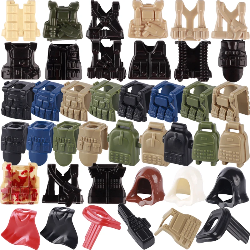 MOC Military Vest Figure Accessories Series Building Blocks Weapon Cape Backpack Armour Hood Cap Army Soldiers Bricks Toys Gifts