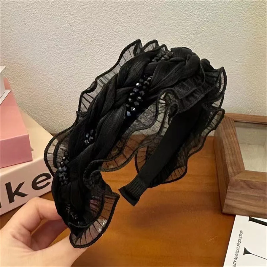 New Korean Fashion Personalized Crystal Women's Hairband Black Mesh Sweet Simple Versatile Headwear Hair Accessories Wholesale