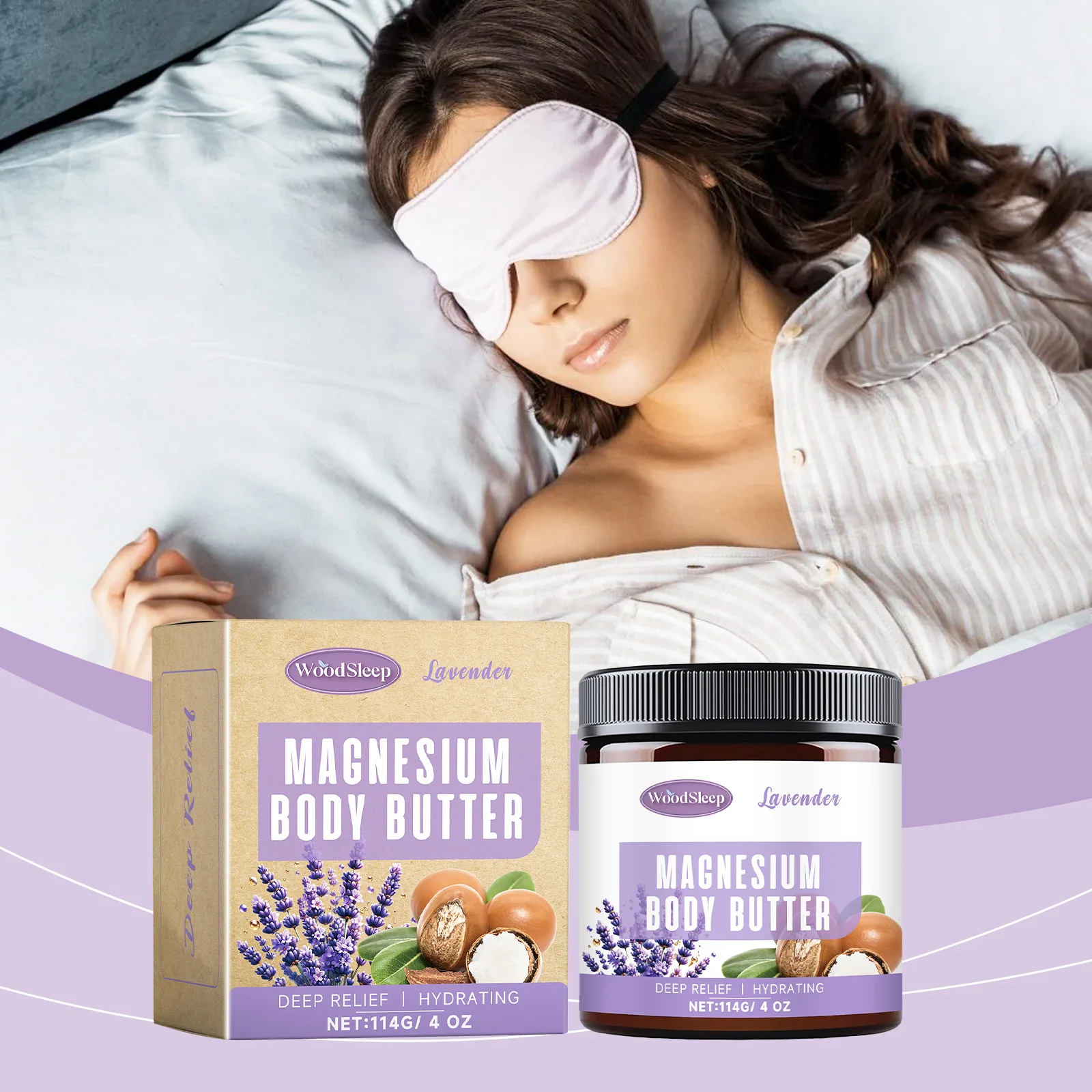 라벤더 마그네슘 바디 버터 - 근육 이완 및 수분 공급을 위한 114g/4oz 딥 릴리프 모이스처라이저 |   자연스러운 수면 보조제