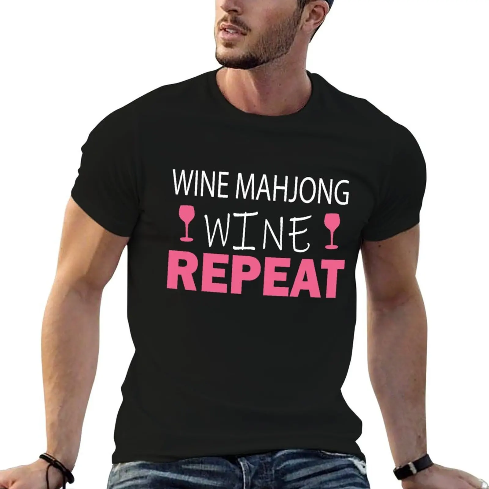 

funny Mahjong shirts man for T-Shirt fit slim man shirts shirt t man Wine t Repeat for t Wine