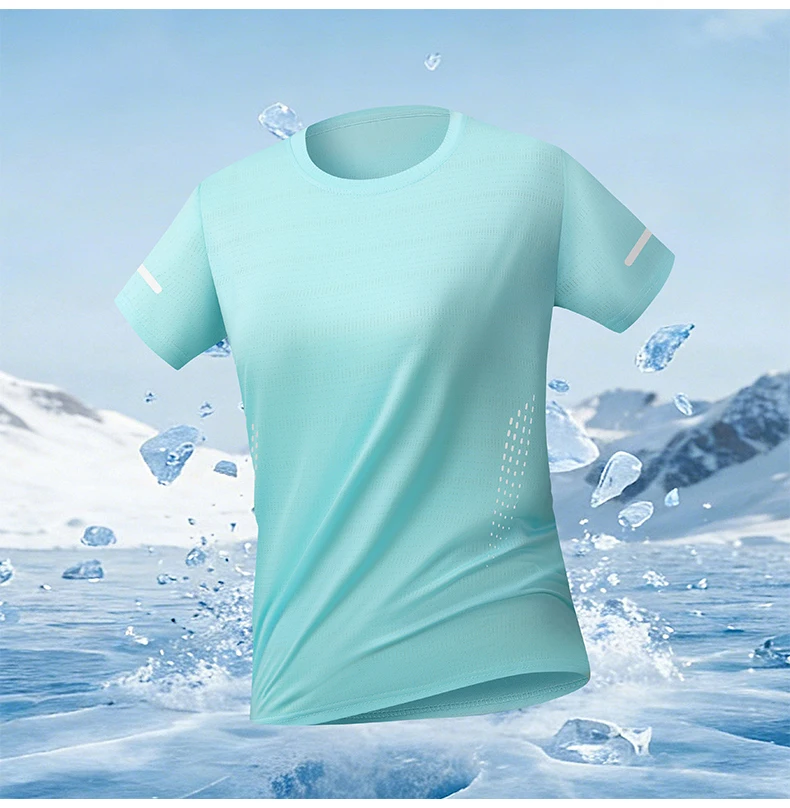 CHRLCK US/EU-Größe Damen Mesh Kurzarm Streetwear Jogging Fitness Einfarbiges Atmungsaktives T-Shirt Damen Reflektierender Streifen T-Shirt – Detail 12