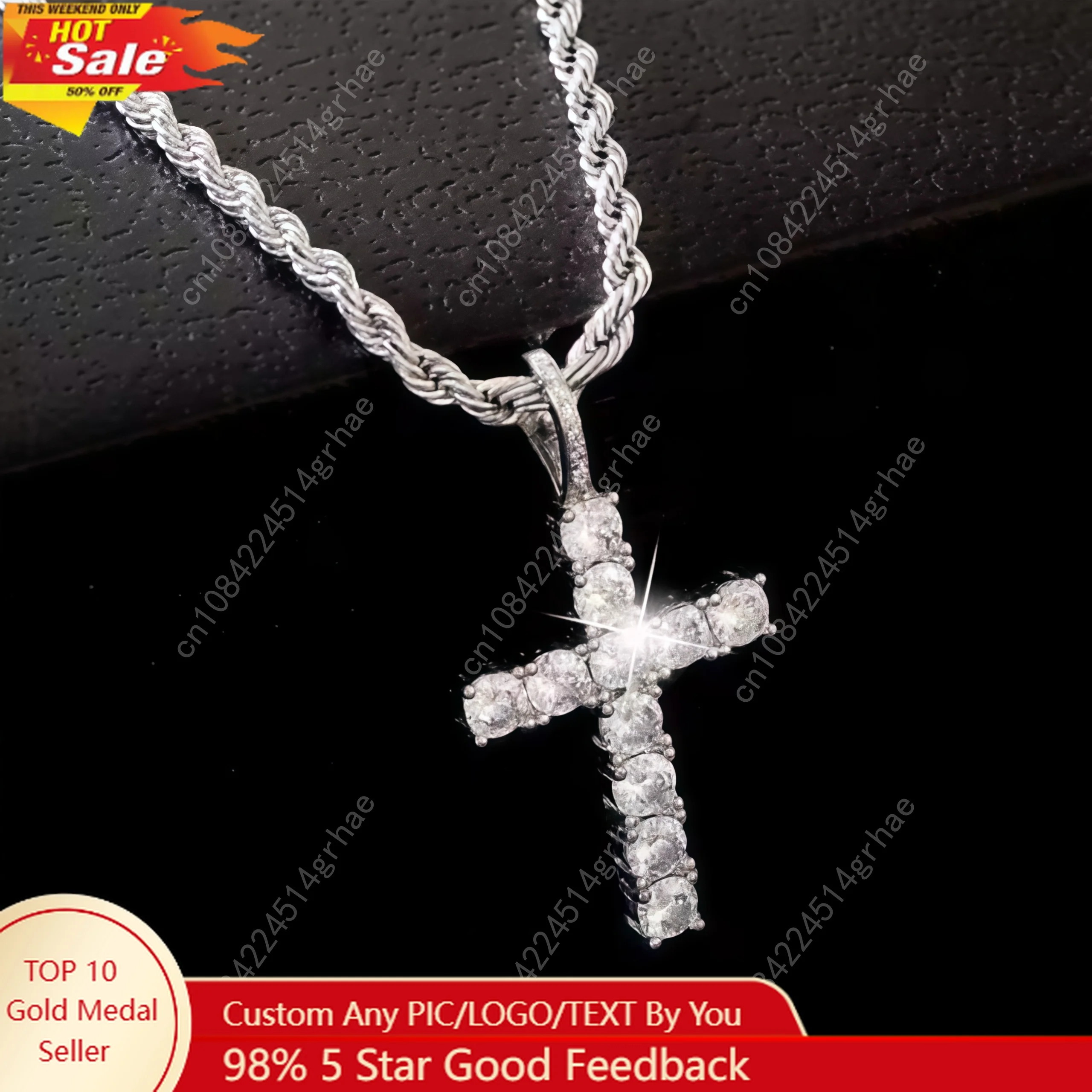 

Iced Out Crystal Zircon Cross Pendant Necklace Silver Plated Twisted Chain Necklaces For Men Women，With a complimentary gift