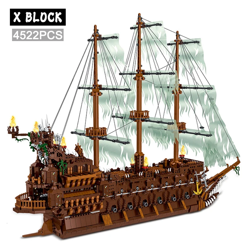 

MOC The Flying Dutchman Pirate Ship Large Modular Sailing Building Blocks Sets Movie Series Bricks Model Kids Toys Boys Gifts