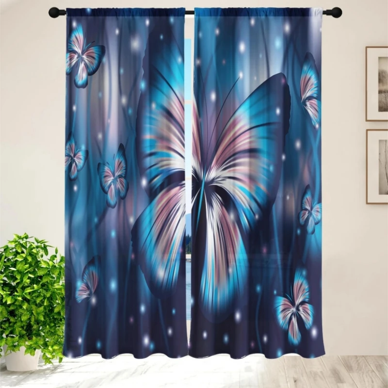 

Blue and Purple Butterfly Element Printed High Shading Curtain Rod Window Treatment for Bedroom Office Kitchen Room