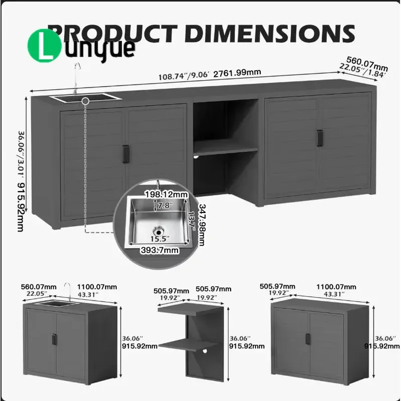 Portable Aluminum Modern Outdoor Kitchen Cabinet Set Waterproof Weatherproof Storage for Patio Garden Camping Durable Space
