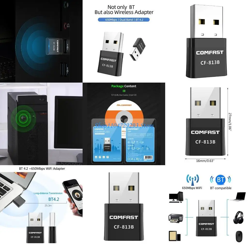 

Y2GD 813B High Speed 2.4+5Ghz USB WiFi Adapter BT4.2 Mini Networking Card 650Mbps Wireless Connection Adapter No Latency