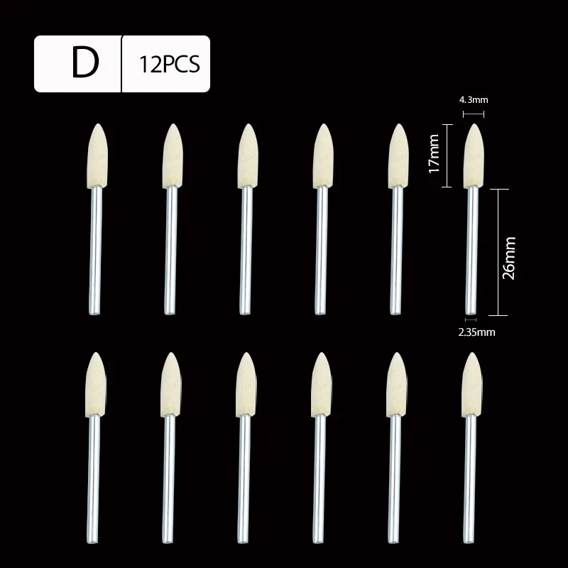 2.35Mm zestaw trzpień wełniany filc do polerowania koczki zamontowane punkt do formy polerowanie lustrzane narzędzie obrotowe Dremel