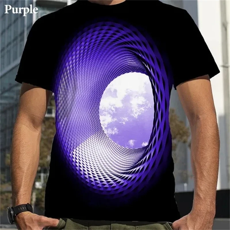 Vertigo 3d Printed T-shirt Men\'s Fashion Trend Round Neck Short-sleeved Tops Graphic Optical Illusion Pattern T Shirt Tees Male