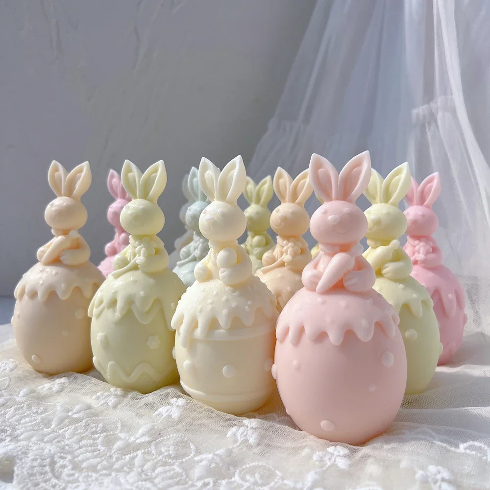 

Three Designs Flower Bunny Silicone Mold Easter Egg Rabbit Silicone Candle Molds Carrot Animal Wax Mould Home Decor