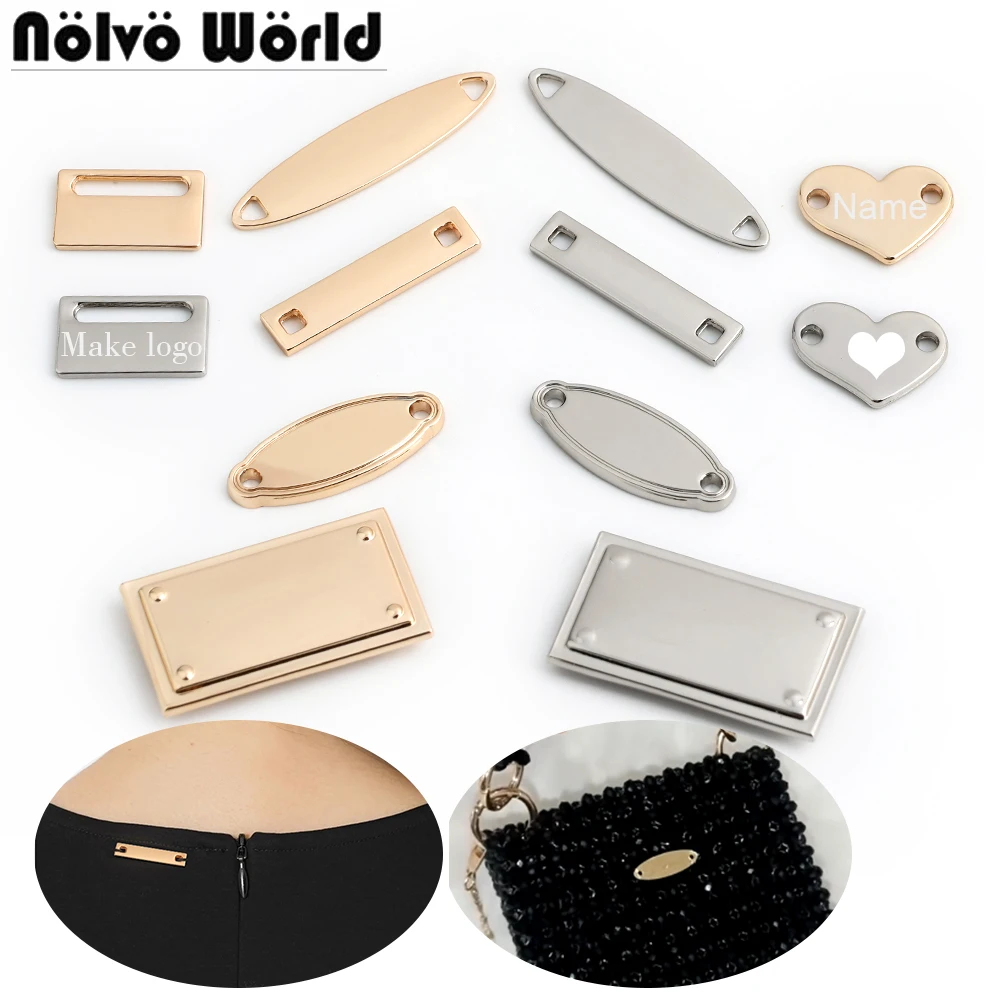 50-100PCS Heart/Oval/Rectangle Shape Metal Trademark With Holes Sewing Label For Bag Brand Pendant Clothes Customize Logo Tags