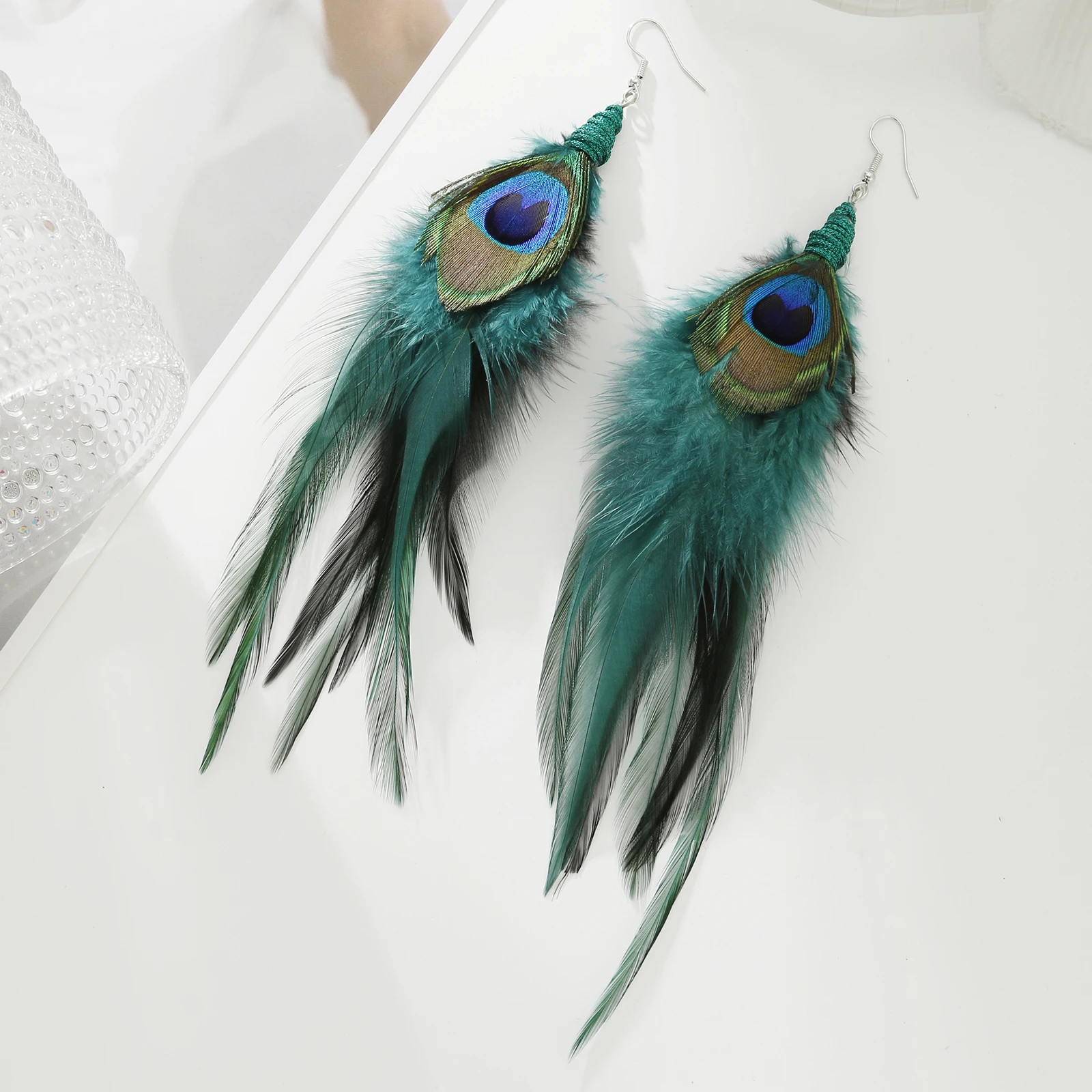 lureme Bohemian Style Multicolor Pheasant Feathers Dangle Earrings for Women Girls Large Feather Drop Earrings(er006405-12)