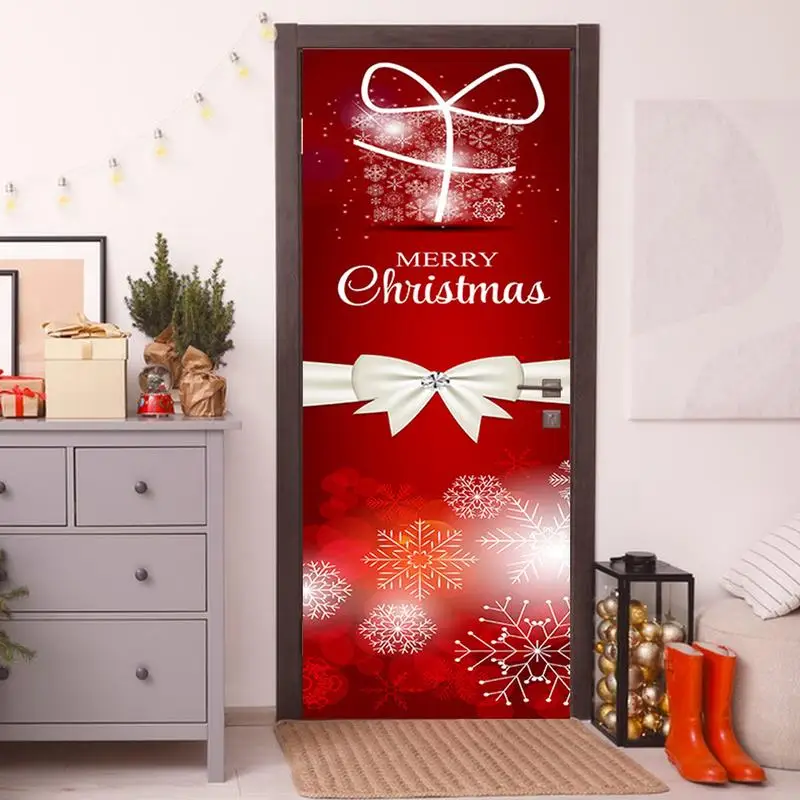 Removable Christmas Door Decals Door Clings Decorations Funny Holiday Decals Festive Exquisite Seasonal Door Stickers