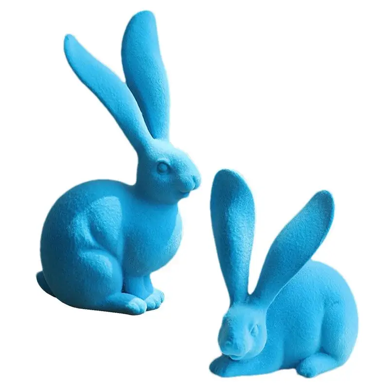 Bunny Statue Rabbit Decorations Flocked Bunny Decor 2pcs Bunny Ornaments Cute Rabbit Garden Statue Living Room, Children home