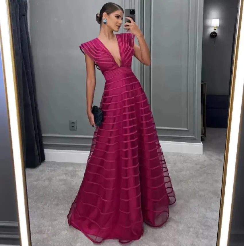 

Othray Глубокий V-образный вырез Пром платья длиной до пола Женское вечернее платье для особых случаев Изумрудные вечерние платья трапециевидной формы с короткими рукавами