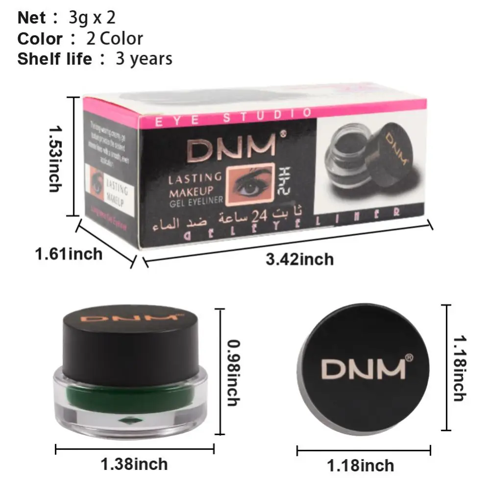 2 Stuks Bruin Zwart Eyeliner Gel Crème Blijvende Make Up Waterdicht Smudge-Proof Cosmetica Set Eye Liner + Borstels