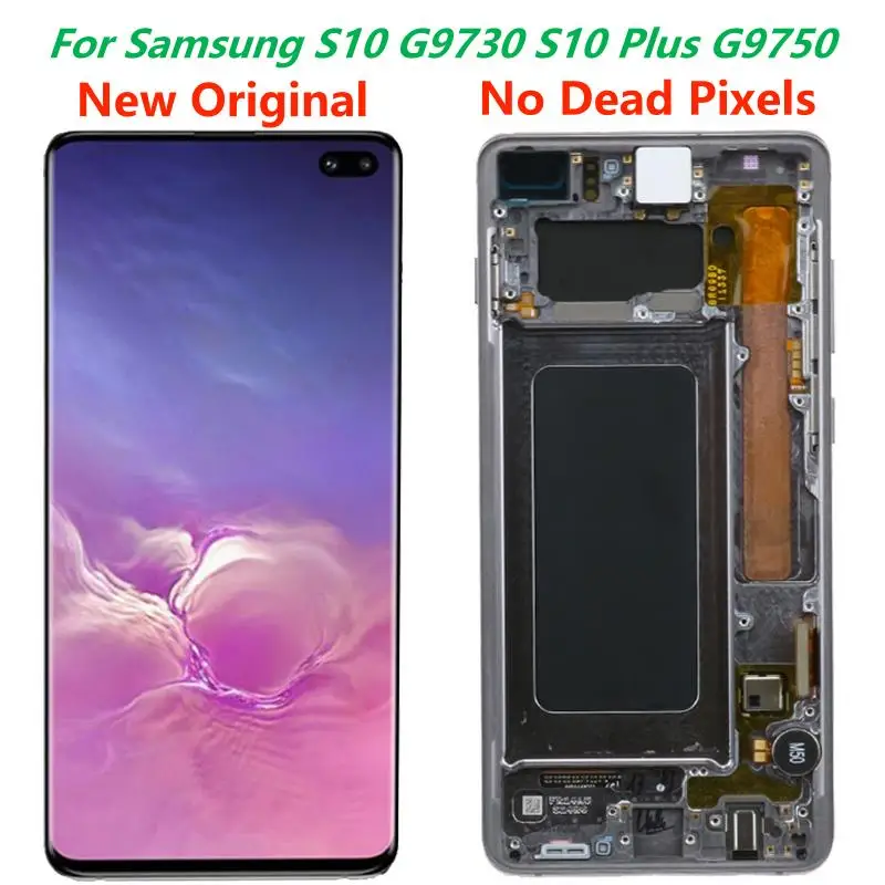 NEW ORIGINAL AMOLED S10 Plus LCD For SAMSUNG Galaxy S10 G973F/DS G973F S10 Plus G975F G975F/DS Touch Screen Digitizer With Frame