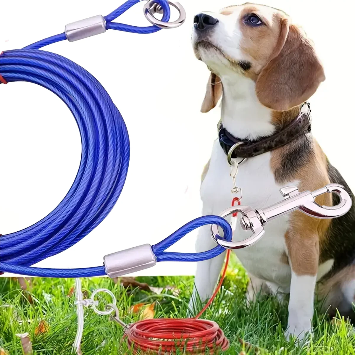 3m/5m Edelstahl-Hundeleine für hohe Beanspruchung, geeignet für kleine und große Hunde, bissfeste Stahlseil-Leine, Haustierleine. – Detail 4